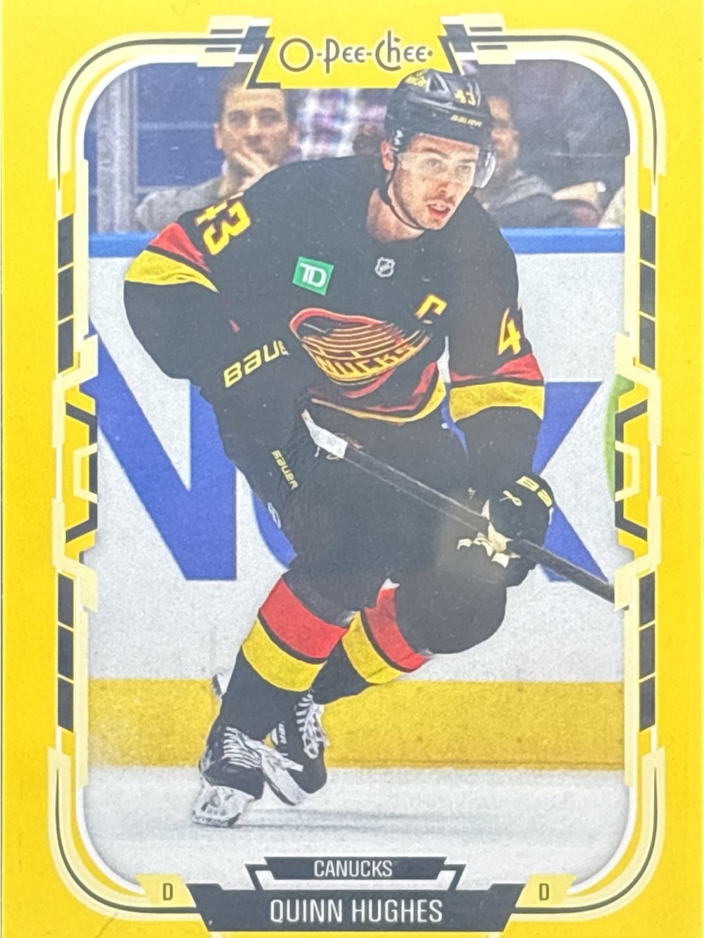 O-Pee-Chee Hockey Trading Card - Yellow Quinn Hughes Canucks